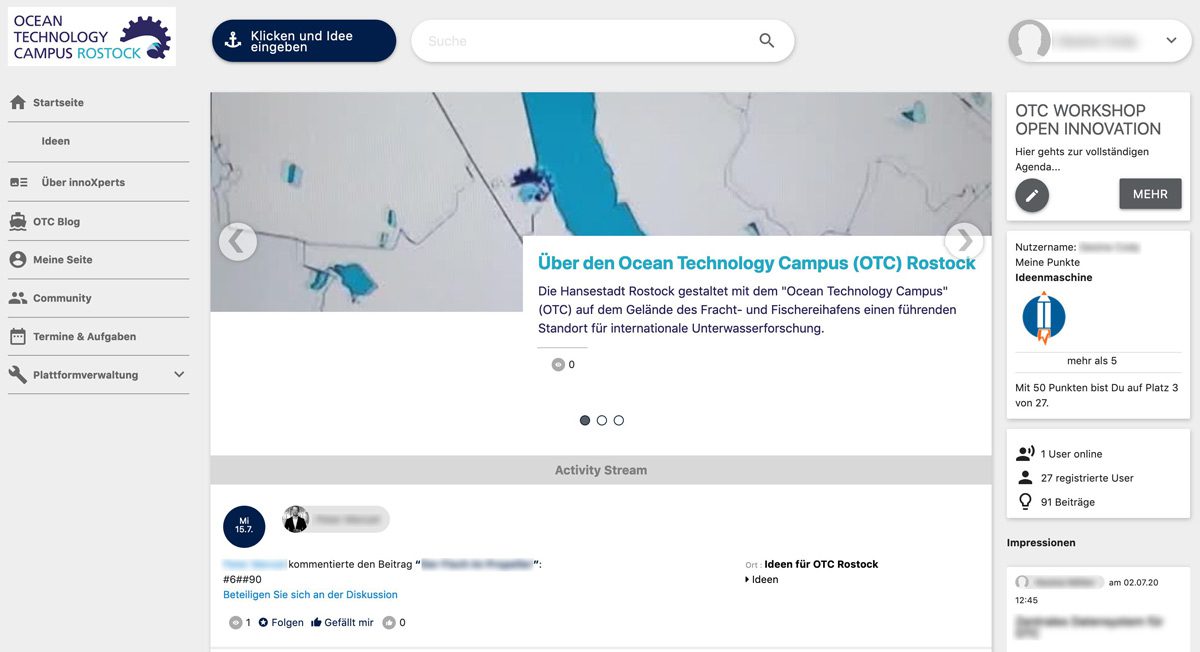 Open Innovation Plattform Dashboard